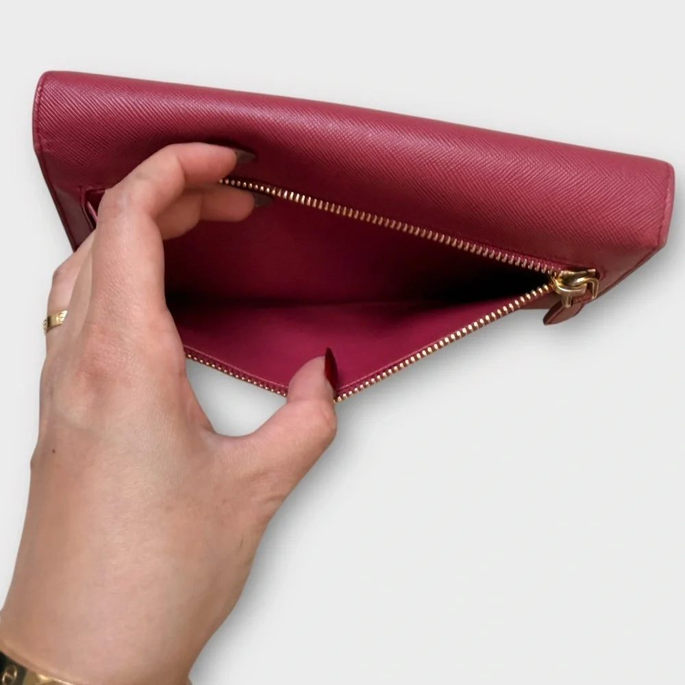 Prada Fuchsia Saffiano Leather Bow Continental Wallet